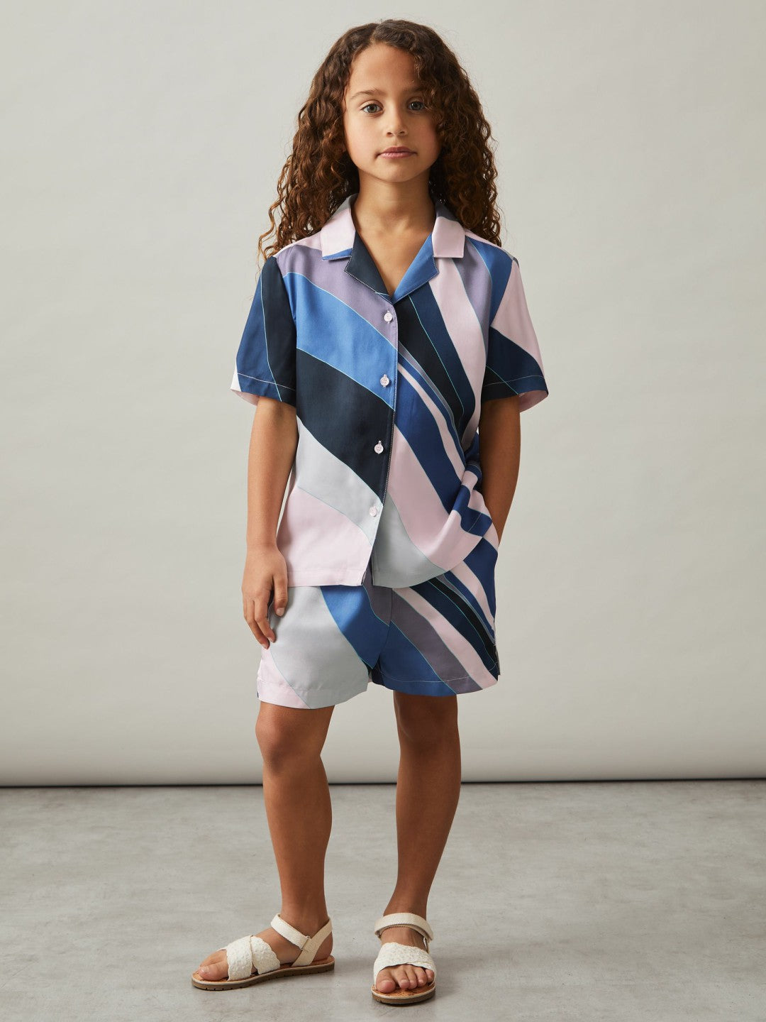 9-13 yrs Printed Cuban Collar Shirt in Blue Print Children & Baby | Reiss