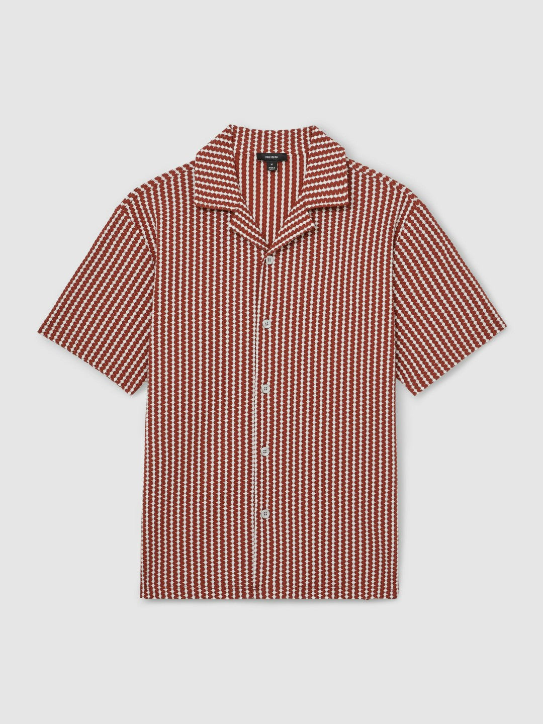 Textured-Stripe Cuban-Collar Shirt in Rust Red/White Men | Reiss