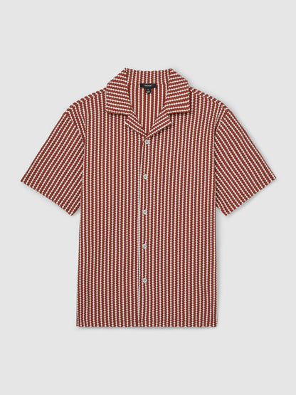 Textured-Stripe Cuban-Collar Shirt in Rust Red/White Men | Reiss