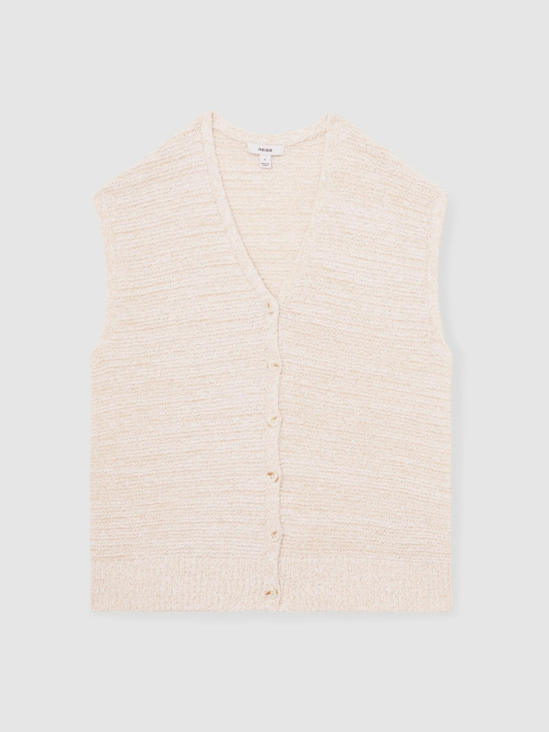 Cotton-Linen Button-Through Knit Top in Ivory Women | Reiss