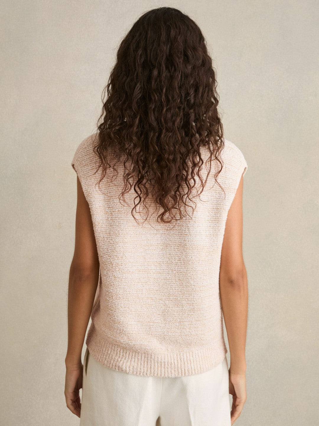 Cotton-Linen Button-Through Knit Top in Ivory Women | Reiss