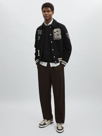 Les Deux Wool-Blend Varsity Jacket in Black Men | Reiss