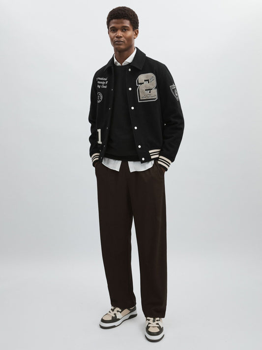 Les Deux Wool-Blend Varsity Jacket in Black Men | Reiss