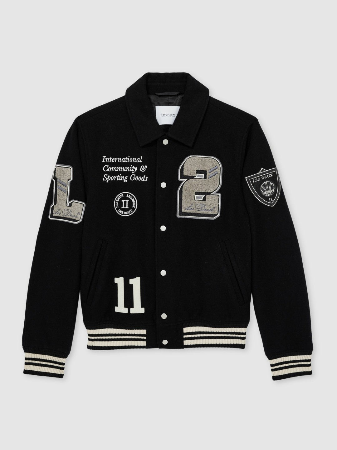 Les Deux Wool-Blend Varsity Jacket in Black Men | Reiss