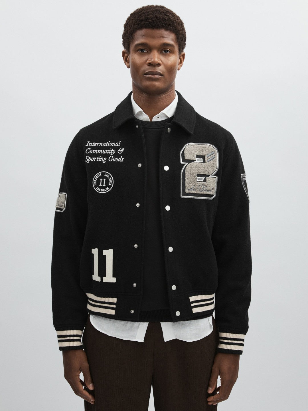 Les Deux Wool-Blend Varsity Jacket in Black Men | Reiss