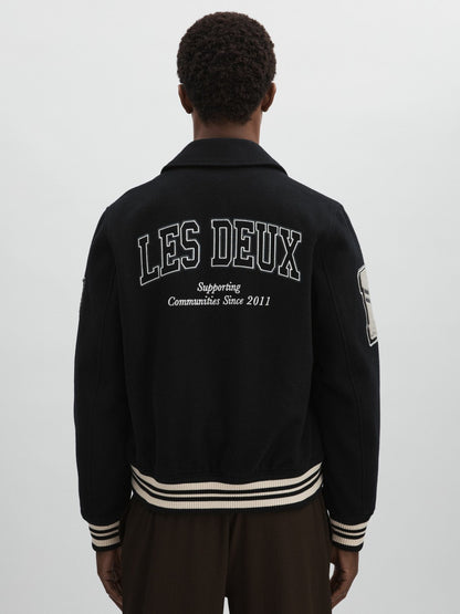 Les Deux Wool-Blend Varsity Jacket in Black Men | Reiss
