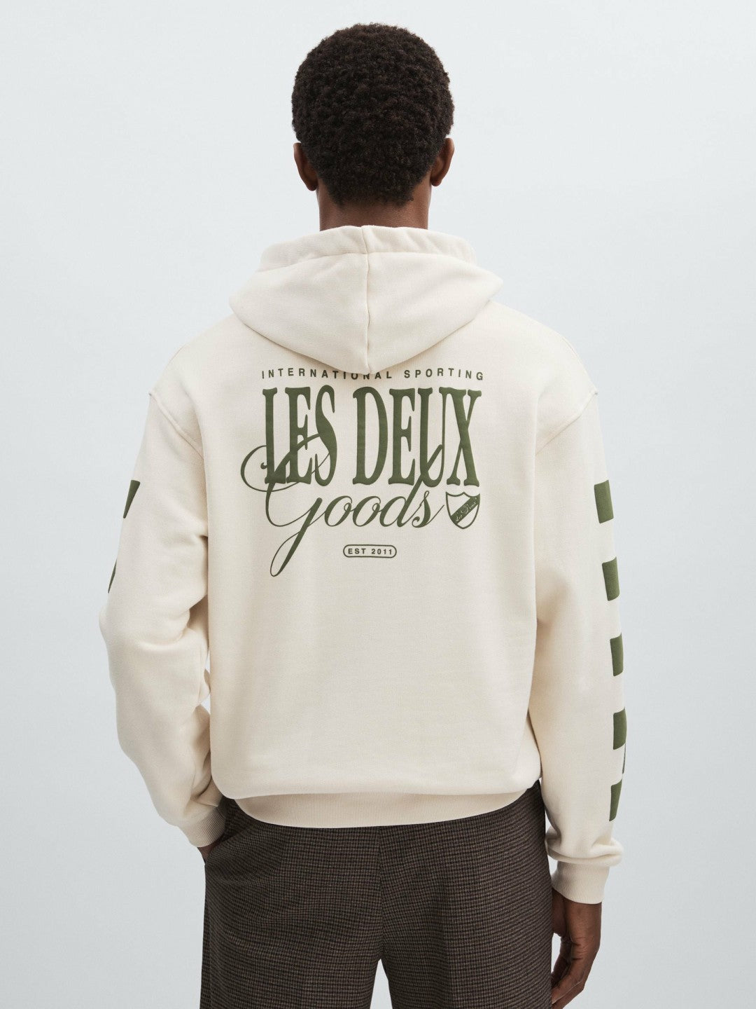 Les Deux 100% Cotton Goods Print Hoodie in Ivory/Green Men | Reiss