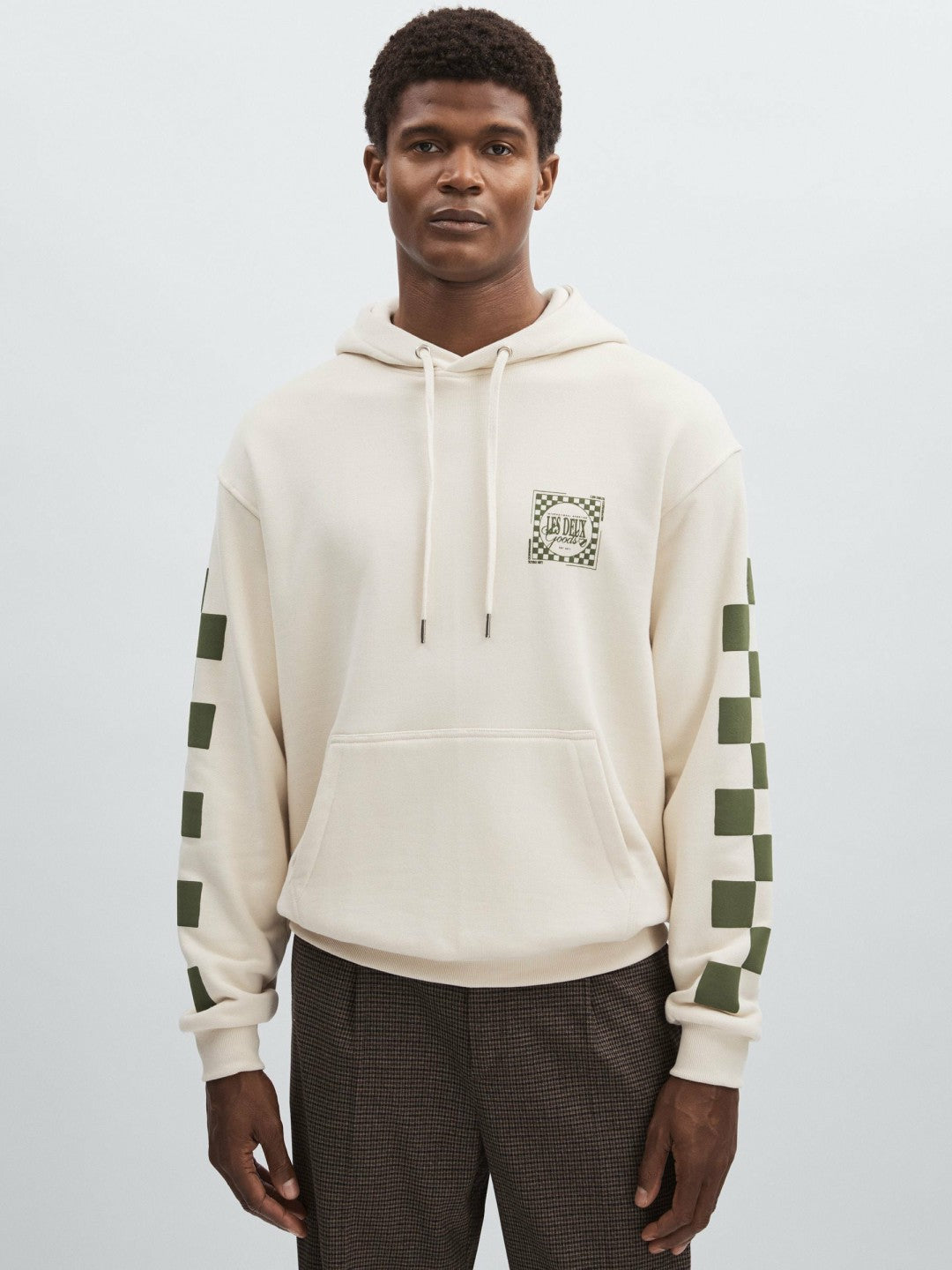 Les Deux 100% Cotton Goods Print Hoodie in Ivory/Green Men | Reiss