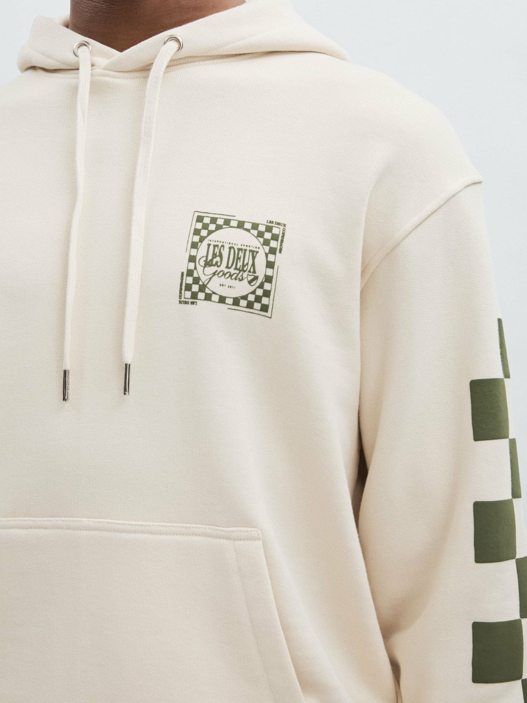 Les Deux 100% Cotton Goods Print Hoodie in Ivory/Green Men | Reiss