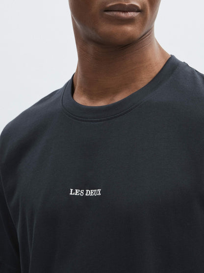 Les Deux Cotton Logo T-Shirt in Navy Blue Men | Reiss