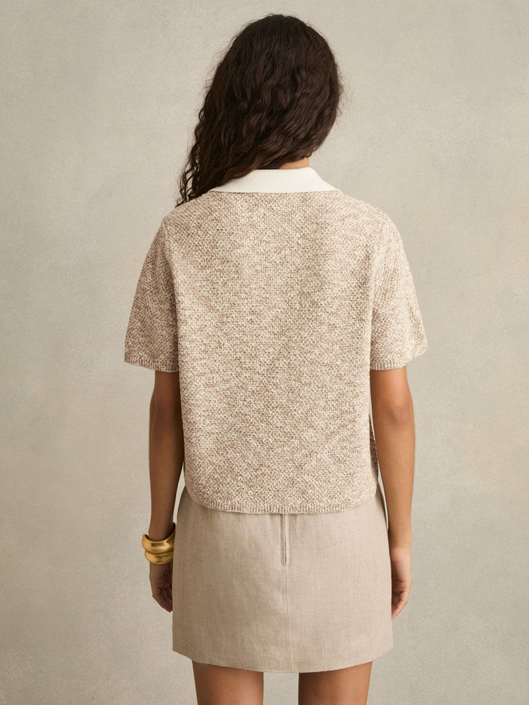 Cotton-Blend Knit Polo Shirt in Neutral Women | Reiss