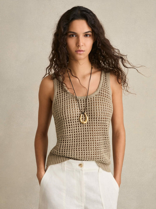 Linen Open Knit Vest in Stone Women | Reiss