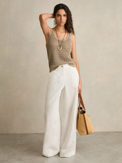Linen Open Knit Vest in Stone Women | Reiss