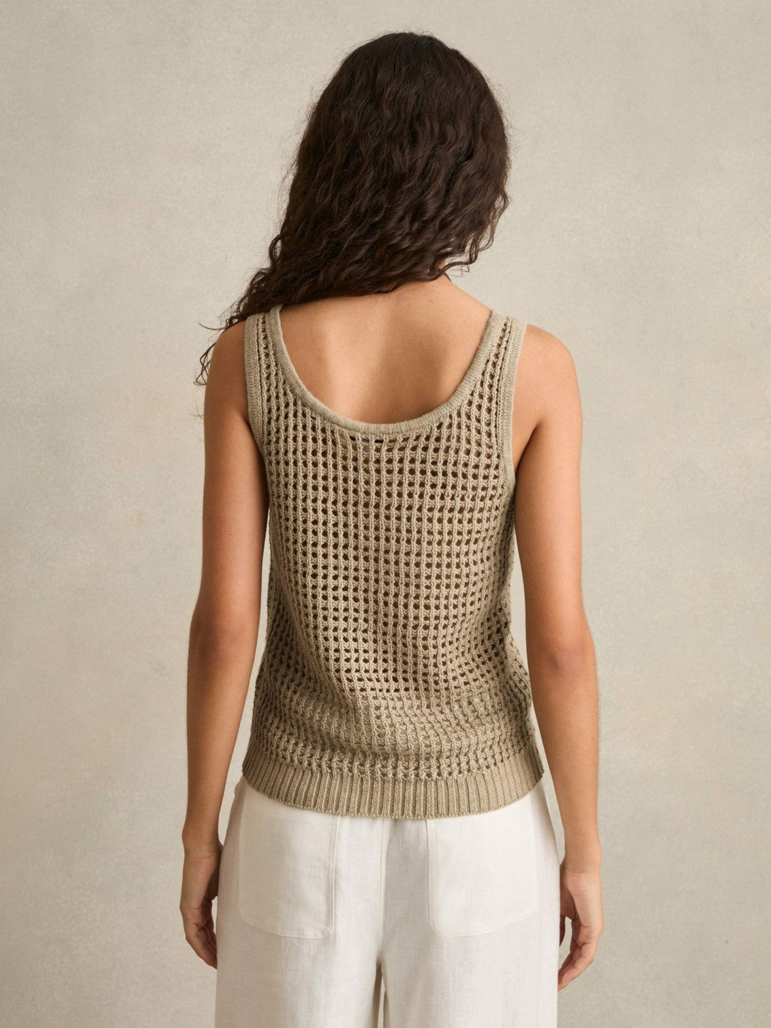 Linen Open Knit Vest in Stone Women | Reiss