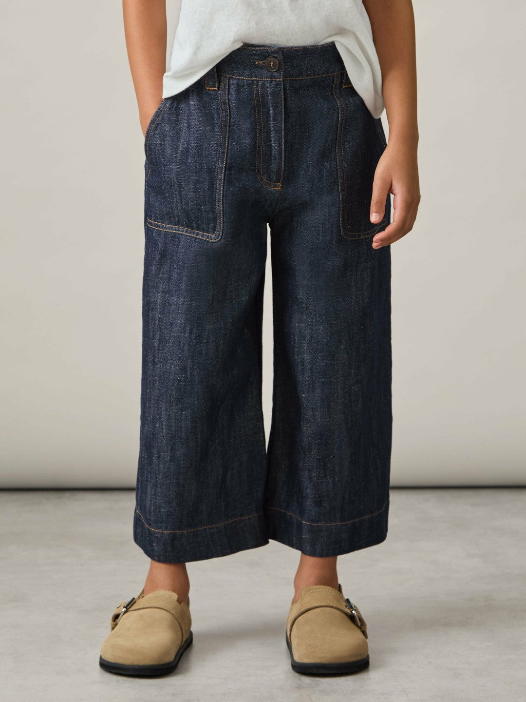 9-13 yrs Cotton-Linen Wide Leg Trousers in Indigo Children & Baby | Reiss