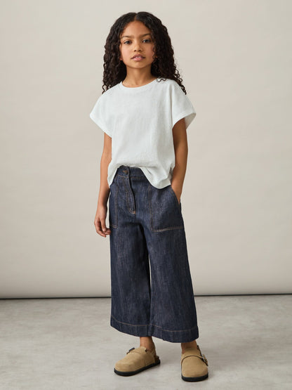 9-13 yrs Cotton-Linen Wide Leg Trousers in Indigo Children & Baby | Reiss