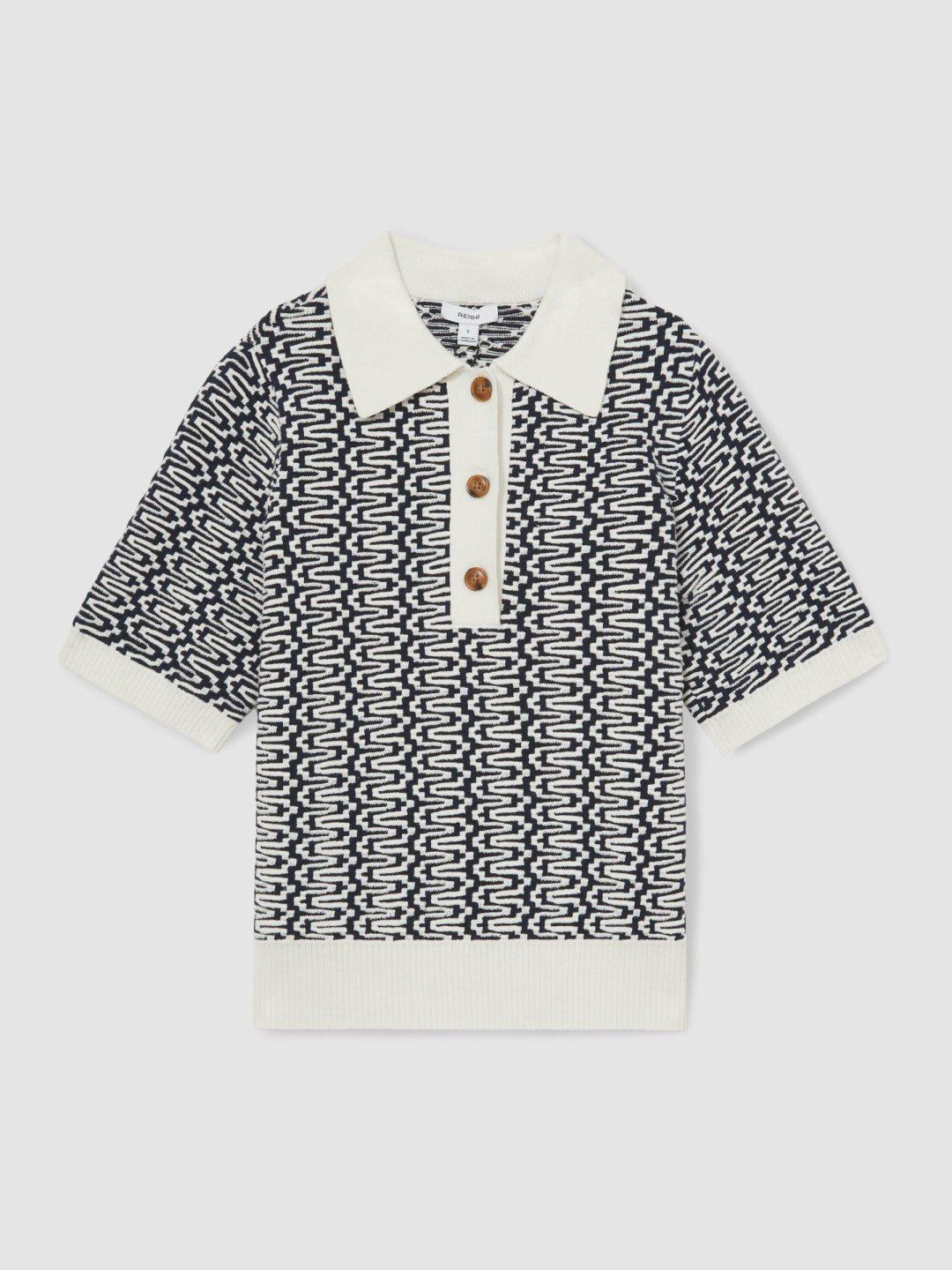 Zig-Zag Knit Polo Shirt in Blue/Ivory Women | Reiss