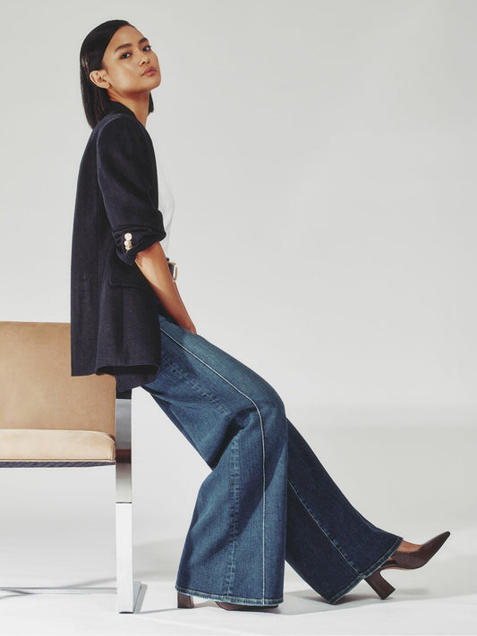 Petite Stretch-Cotton Wide-Leg Jeans in Mid Blue Women | Reiss