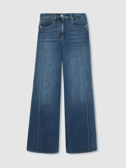 Petite Stretch-Cotton Wide-Leg Jeans in Mid Blue Women | Reiss