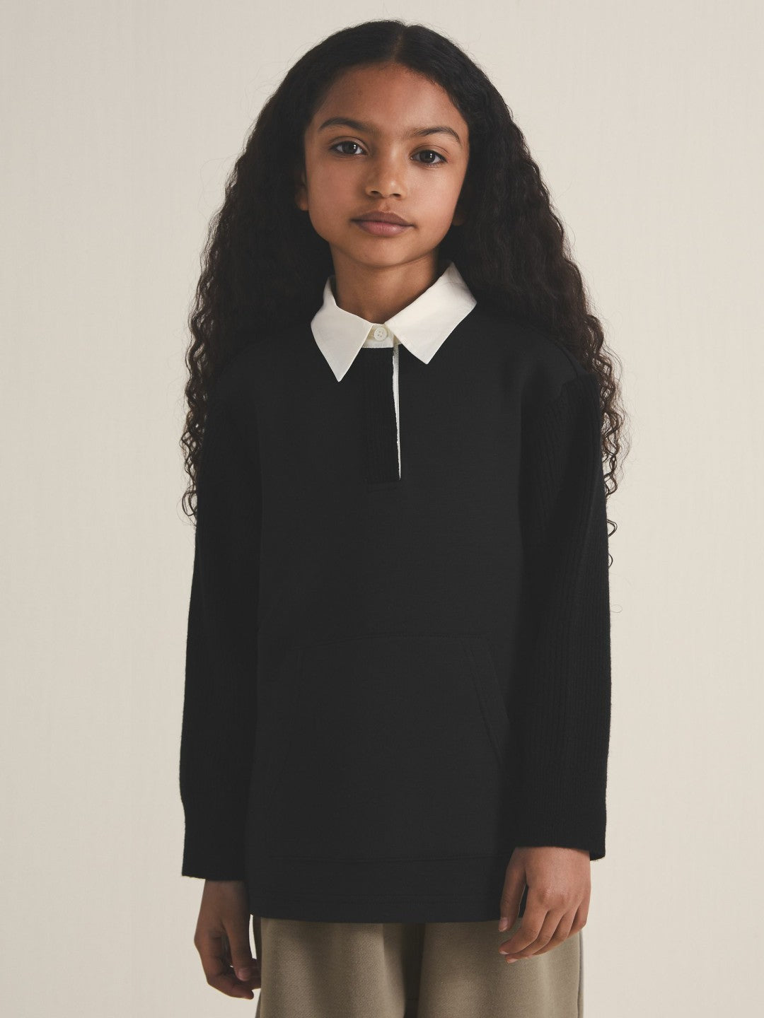 13-14 yrs  | Les 100 Ciels Polo Sweatshirt in Black Children & Baby | Reiss