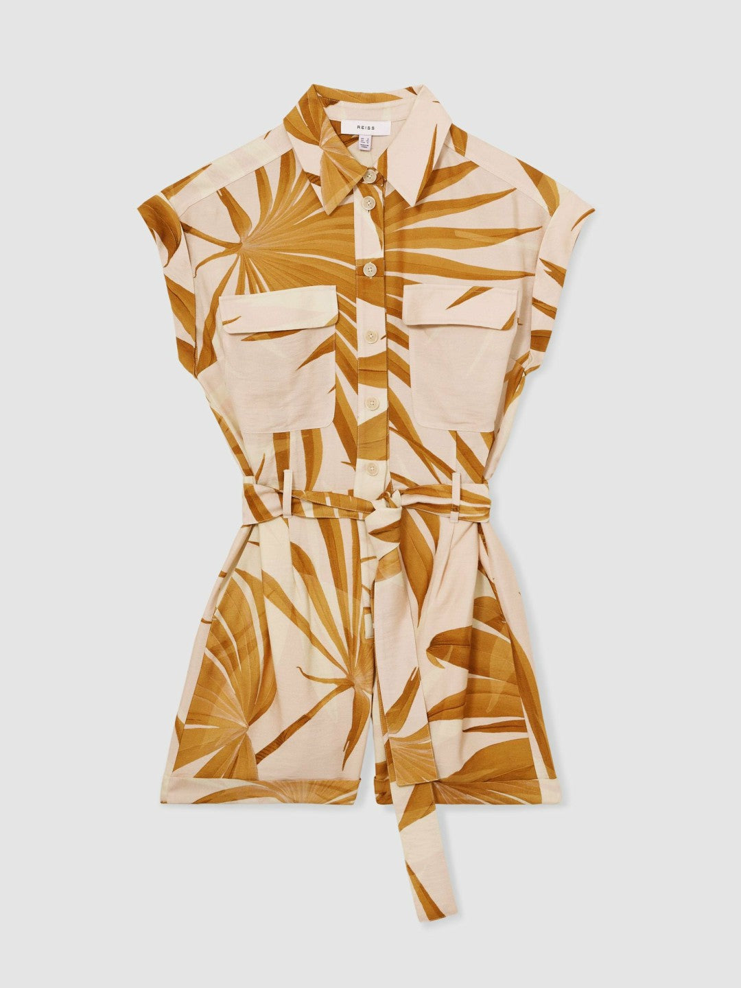 Palm Print Belted Playsuit in Neutral Women | Reiss