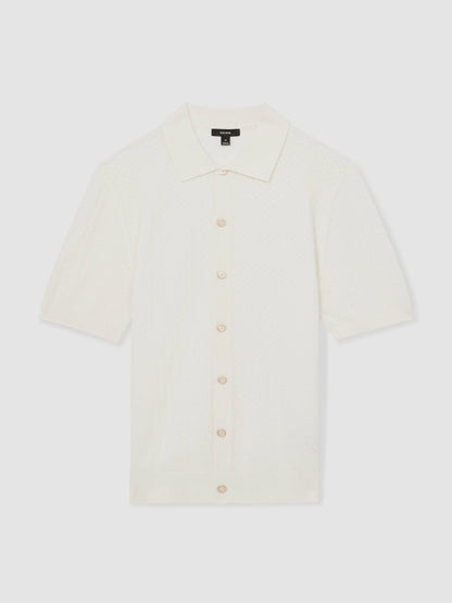Textured Knit Button-Through Shirt in White Men | Reiss