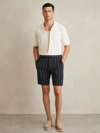 Textured Knit Button-Through Shirt in White Men | Reiss