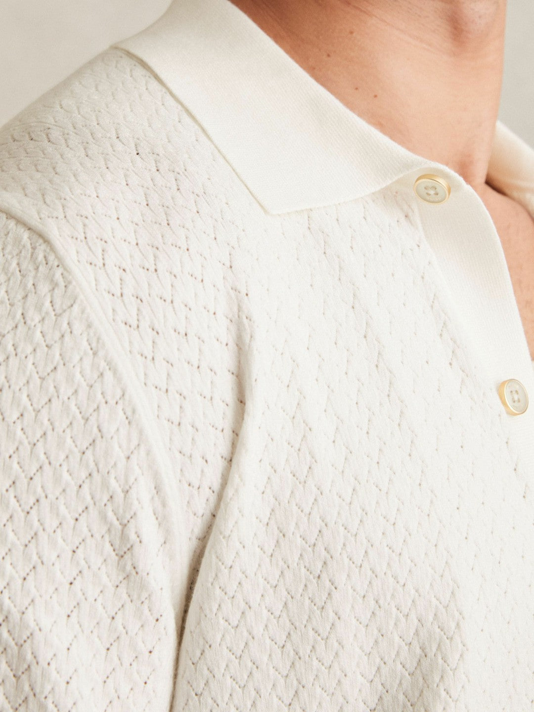 Textured Knit Button-Through Shirt in White Men | Reiss