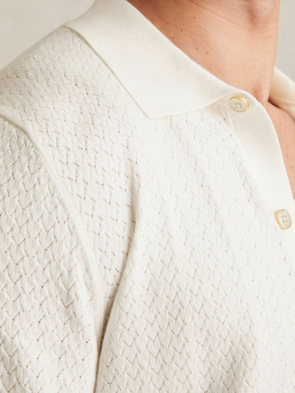 Textured Knit Button-Through Shirt in White Men | Reiss