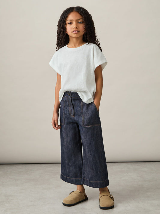 4-9 yrs Cotton-Linen Wide Leg Trousers in Indigo Children & Baby | Reiss