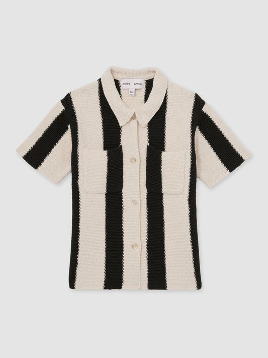 13-14 yrs  | Les 100 Ciels Stripe Knit Shirt in Black Children & Baby | Reiss