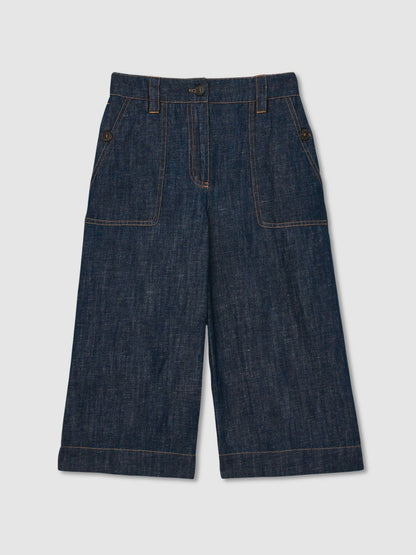 13-14 yrs Cotton-Linen Wide Leg Trousers in Indigo Children & Baby | Reiss
