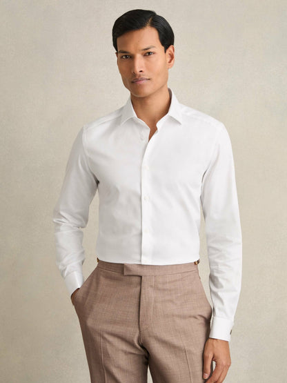 Slim Fit Slim-Fit Cotton-Sateen Shirt in White Men | Reiss
