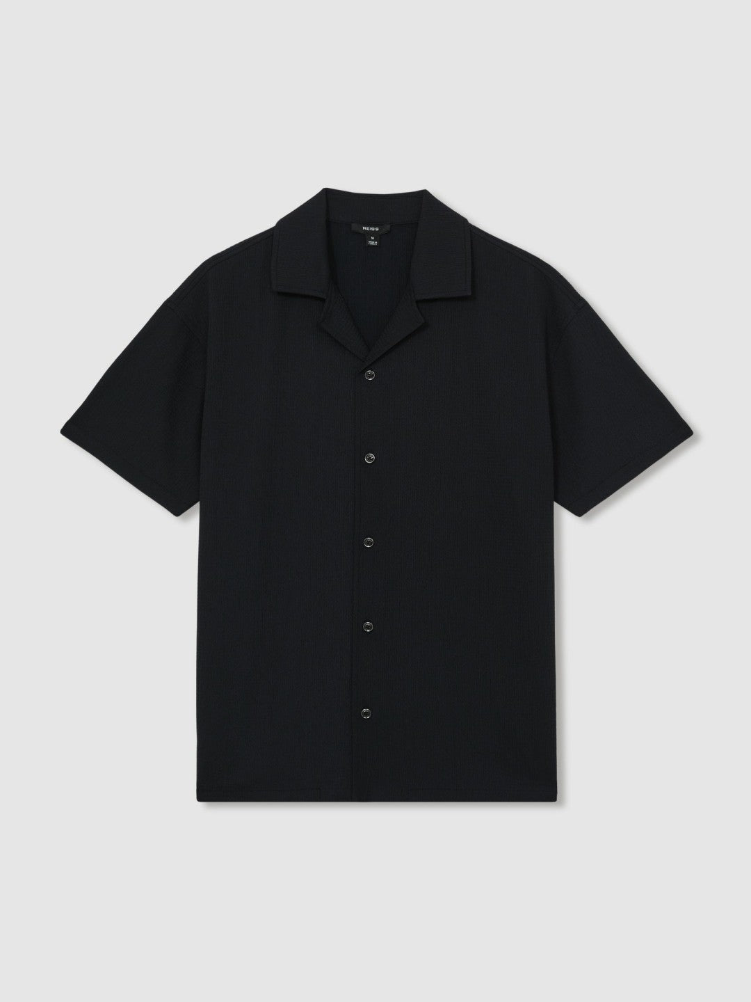 Textured Crepe Cuban Collar Shirt in Navy Men | Reiss