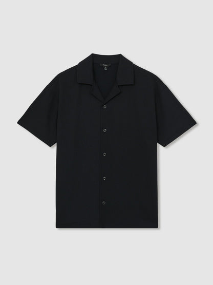 Textured Crepe Cuban Collar Shirt in Navy Men | Reiss