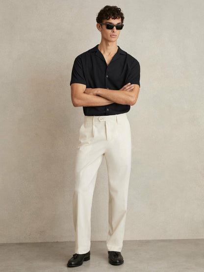 Textured Crepe Cuban Collar Shirt in Navy Men | Reiss