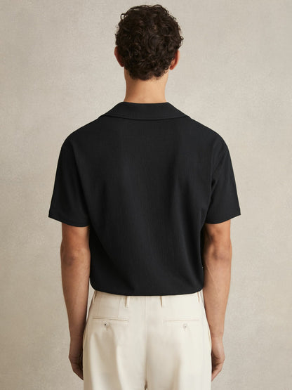 Textured Crepe Cuban Collar Shirt in Navy Men | Reiss