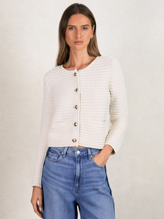 Paige Textured-Knit Cardigan in Ivory Women | Reiss