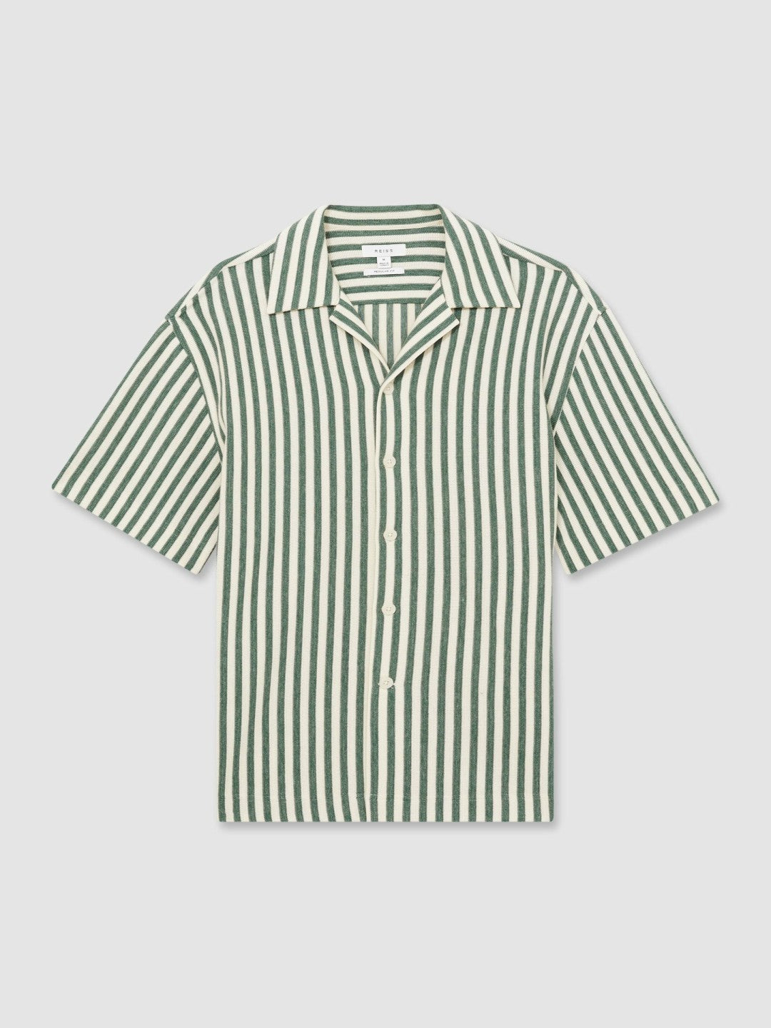 Textured Stripe Cuban-Collar Shirt in Green/White Men | Reiss