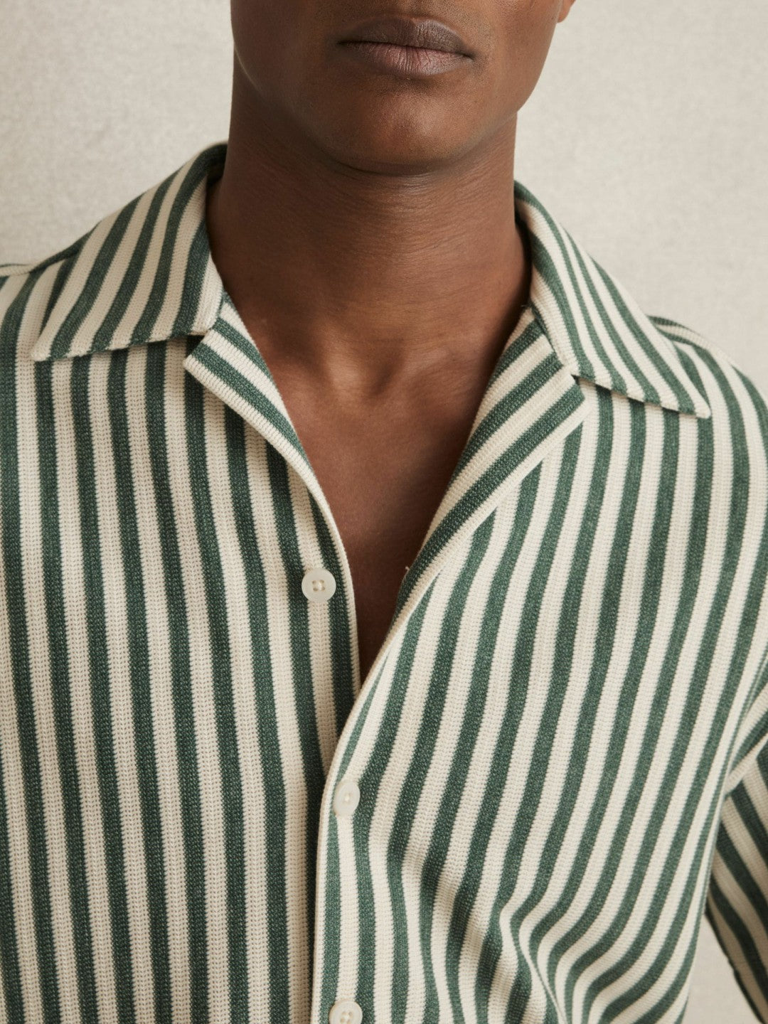 Textured Stripe Cuban-Collar Shirt in Green/White Men | Reiss