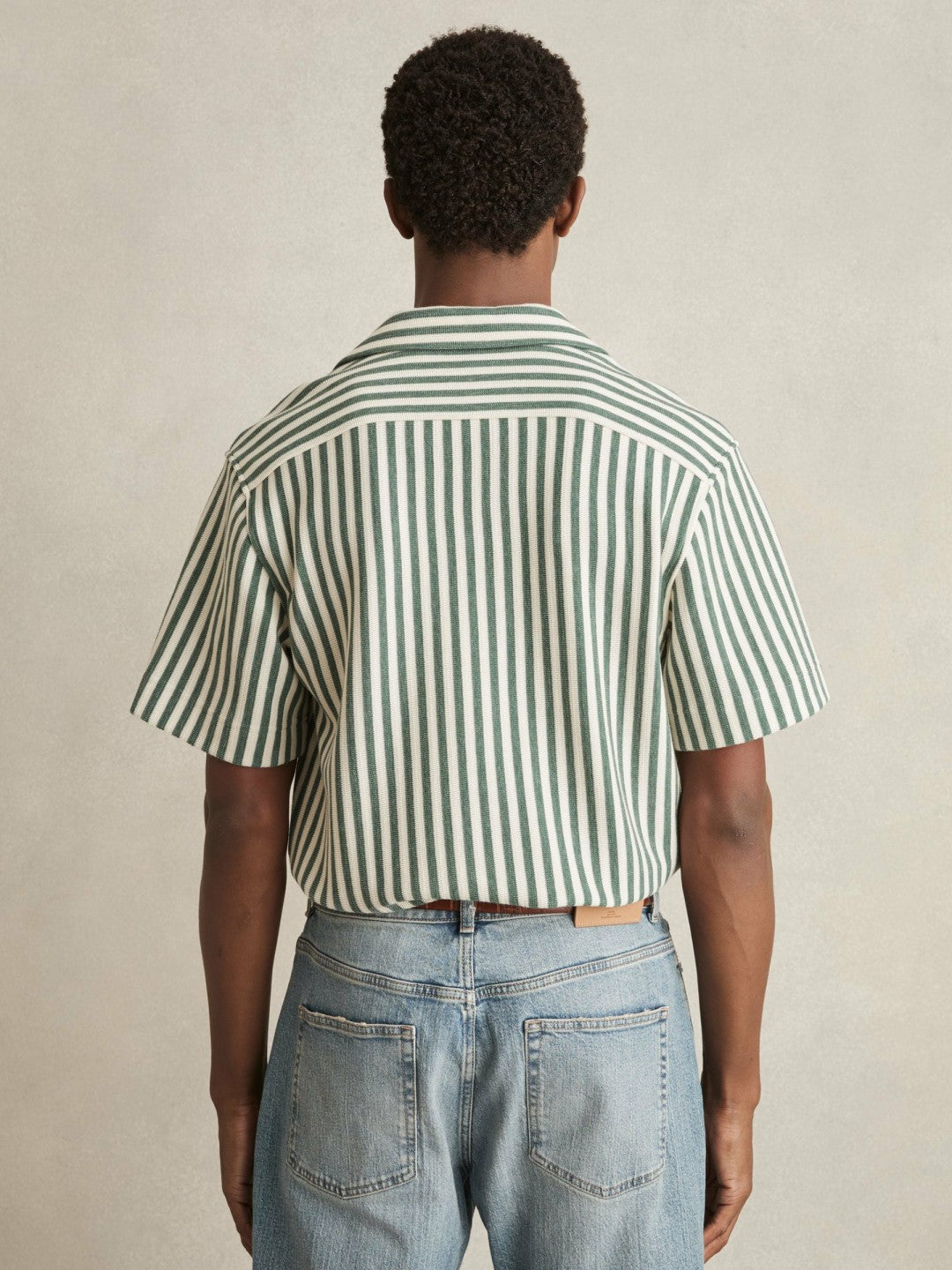 Textured Stripe Cuban-Collar Shirt in Green/White Men | Reiss