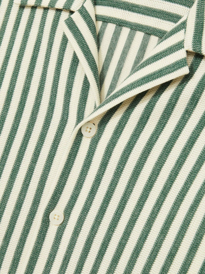 Textured Stripe Cuban-Collar Shirt in Green/White Men | Reiss