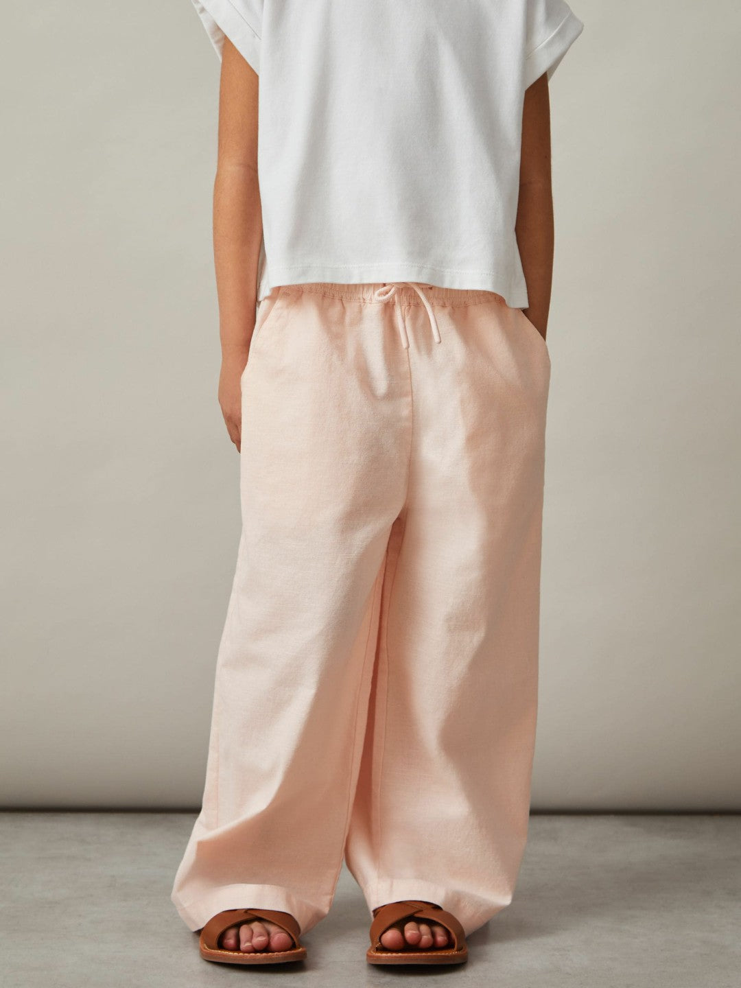 Cotton-Linen Drawstring Trousers in Pink Children & Baby | Reiss