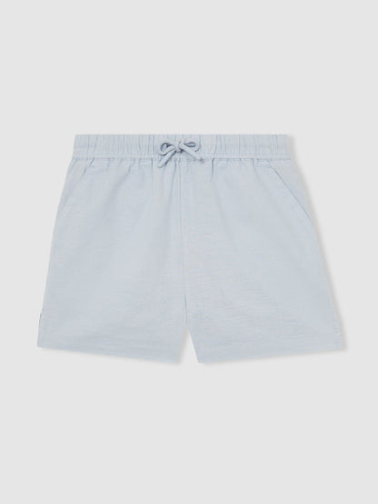 13-14 yrs Cotton-Linen Drawstring Shorts in Soft Blue Children & Baby | Reiss