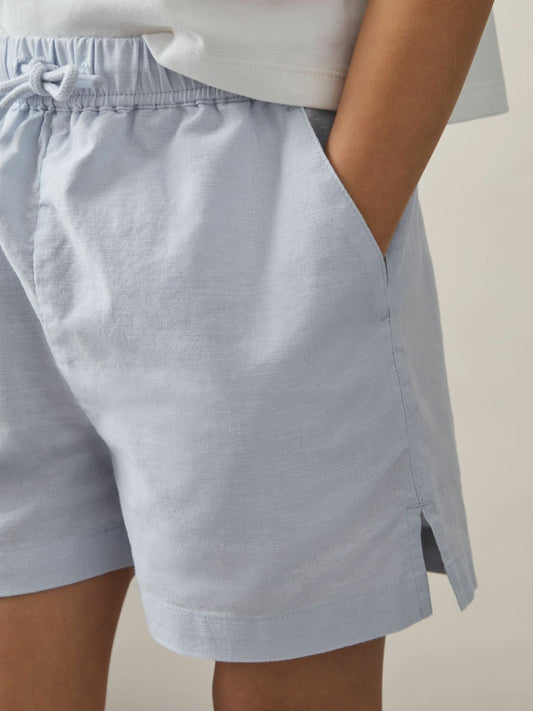 9-13 yrs Cotton-Linen Drawstring Shorts in Soft Blue Children & Baby | Reiss