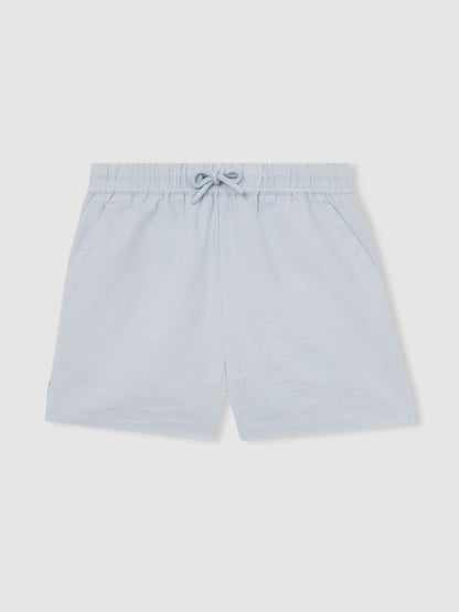 9-13 yrs Cotton-Linen Drawstring Shorts in Soft Blue Children & Baby | Reiss
