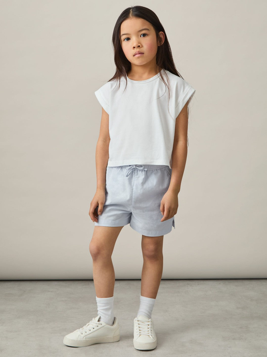 9-13 yrs Cotton-Linen Drawstring Shorts in Soft Blue Children & Baby | Reiss