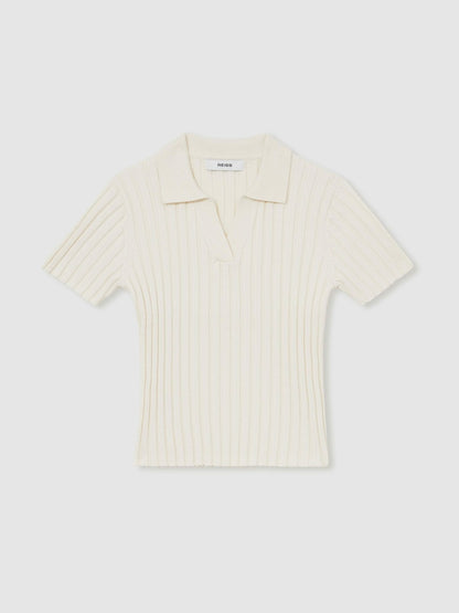 4-9 yrs Rib-Knit Polo Top in Ivory Children & Baby | Reiss