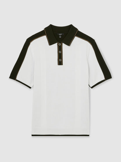 Colour-Block Knit Polo Shirt in Optic White/Green Men | Reiss