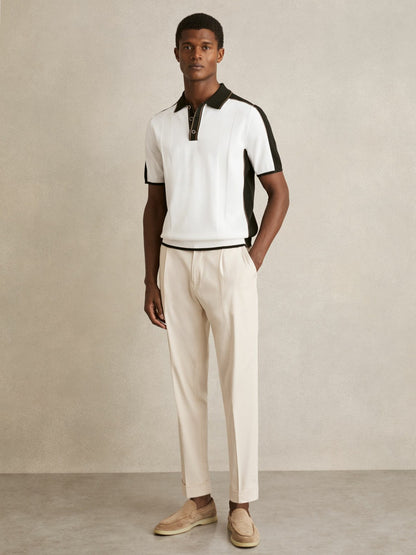 Colour-Block Knit Polo Shirt in Optic White/Green Men | Reiss